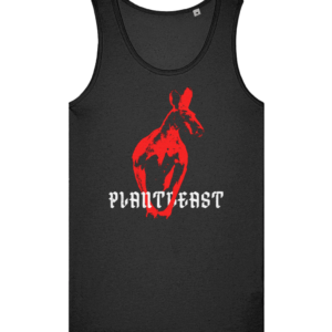 Plantbeast black tank top with red kangaroo graphic artwork and gothic text
