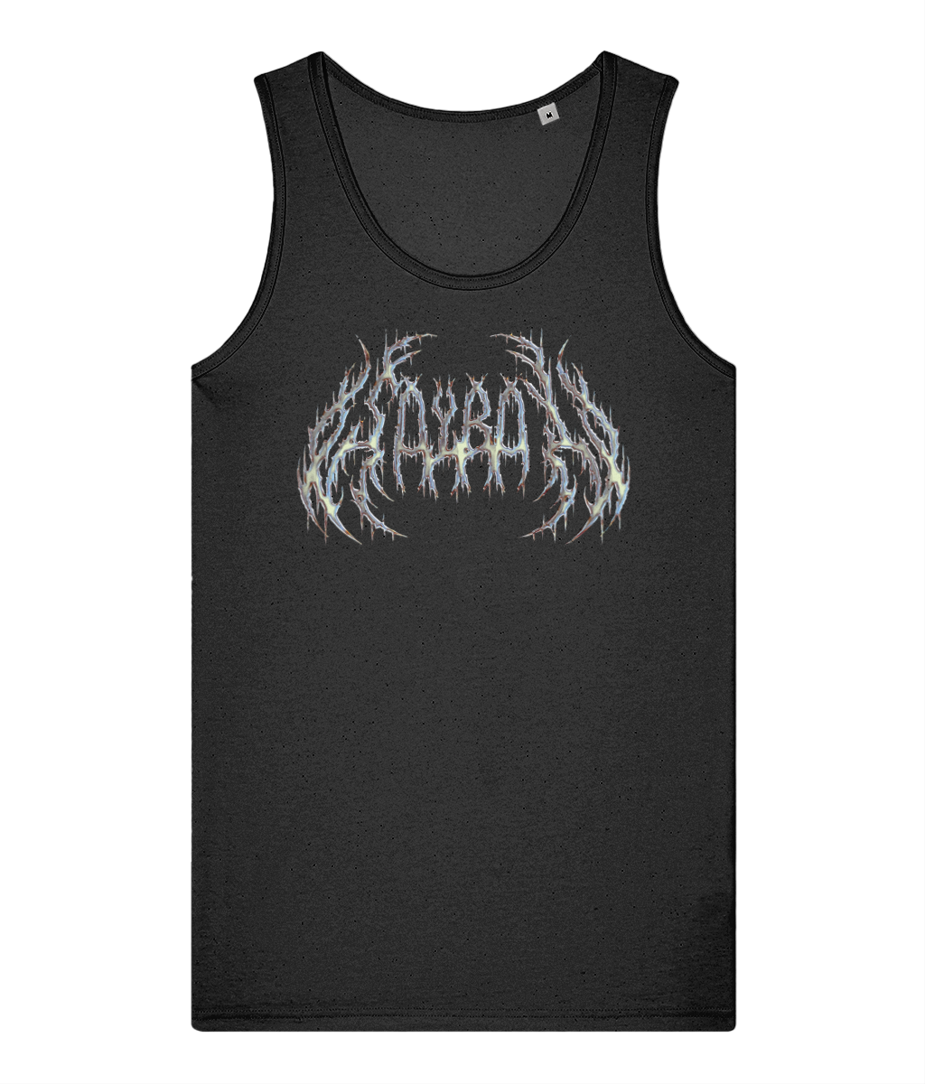 Plantbeast black tank top with SOYBOY modern gothic metalic text