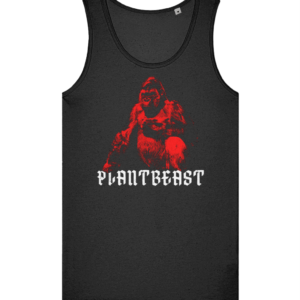 Plantbeast black tank top with red gorilla graphic artwork and gothic text