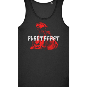 Plantbeast black tank top with red hippo graphic artwork and gothic text